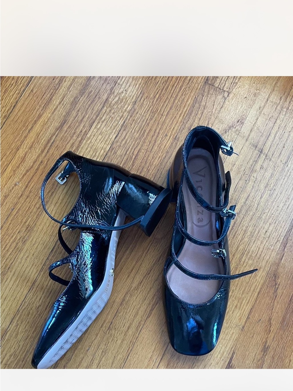 Black Patent Mary Jane Heels with Cross Straps